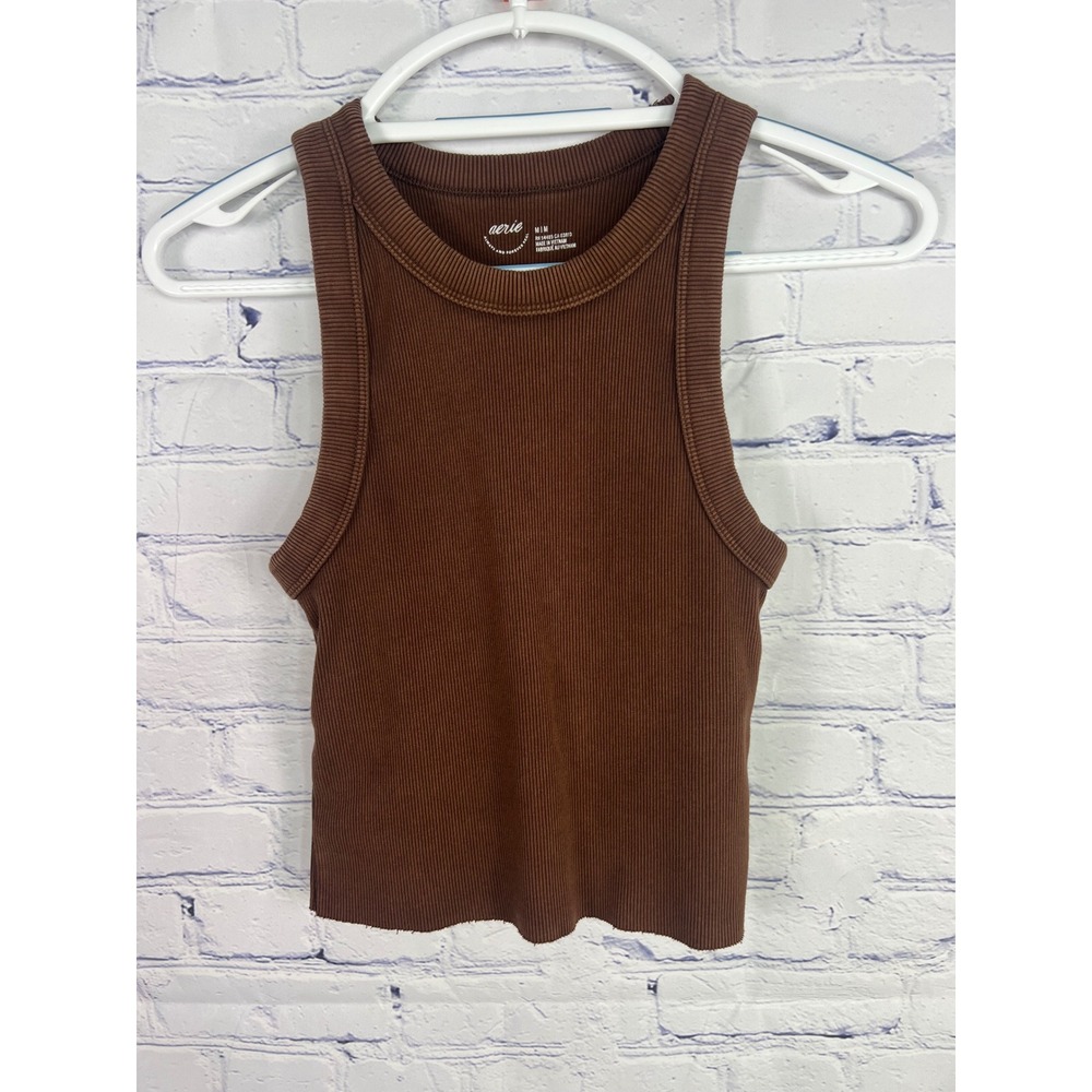 Aerie Women's Brown Ribbed Cropped Tank Top Size Medium‎